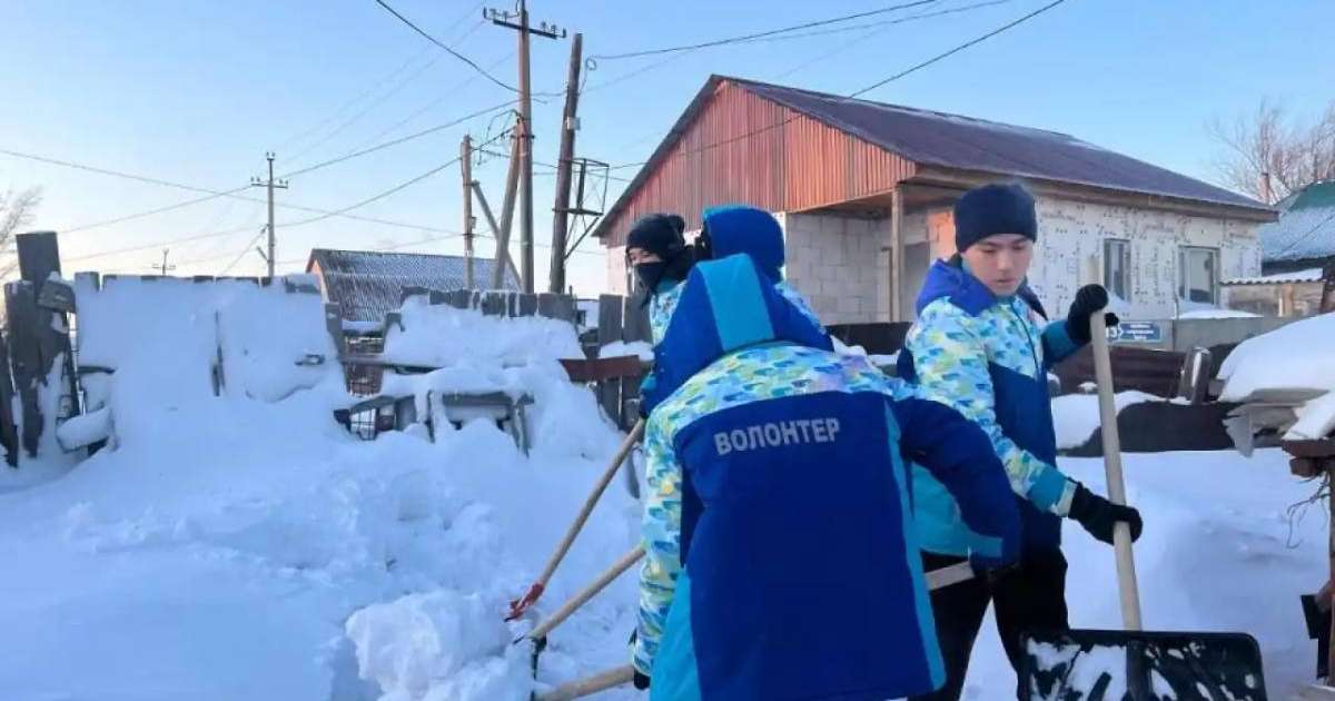 Астанада еріктілер зейнеткерлердің ауласын қардан тазартты