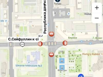 Республика даңғылы мен С.Сейфуллин көшесінің қиылысы жабылады