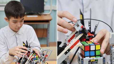 Астанада мектеп оқушысы Рубик текшесін бір минутта жинайтын ақылды робот жасап шығарды