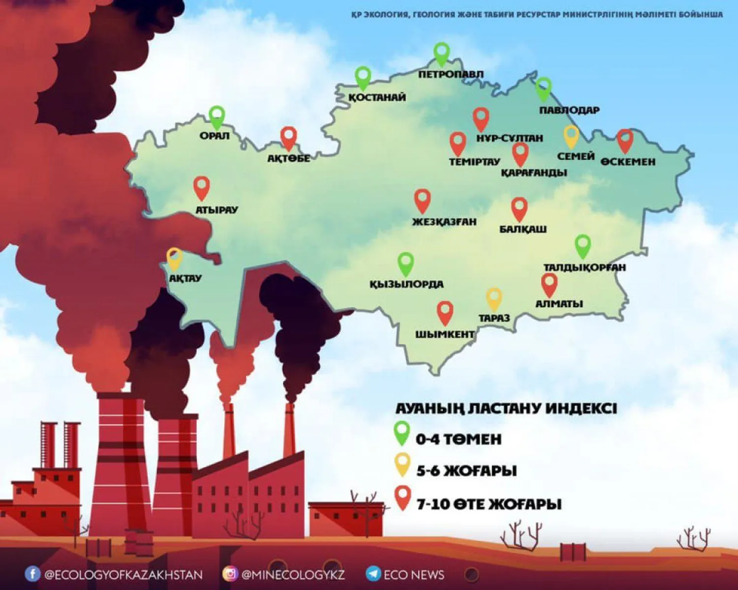 Ауаның ластануы бойынша аймақтардың картасы әзірленді